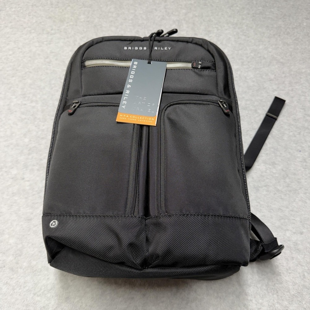 Briggs & Riley Black Slim Expandable Backpack 15" Laptop Bag Travel Business